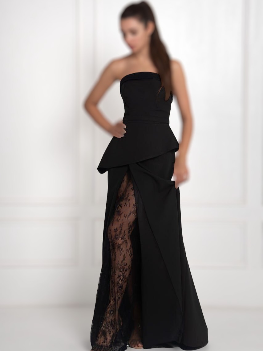 پیراهن مشکی مجلسی زنانه ترکیب کرپ و دانتل