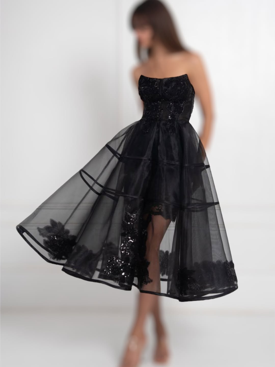 پیراهن مشکی مجلسی زنانه با دامن گیپور